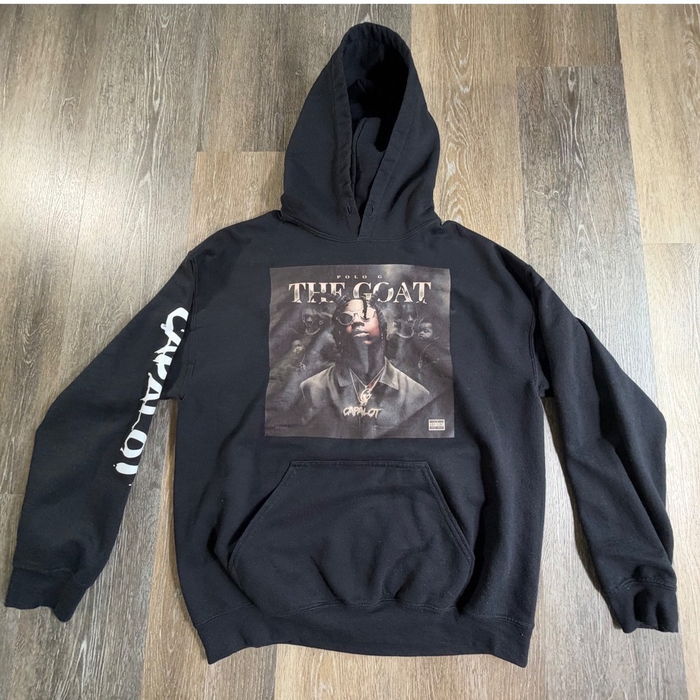 Gildan Polo G The Goat Hoodie Mens Medium Black Graphic Rap Merch Sweatshirt